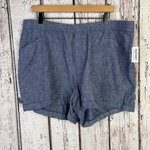 🏷️NWT Old Navy High Rise Linen Blend Pull On Short Chambray Blue Women’s XL New!